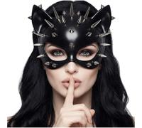 Tomatoys Maschera Veneziana da Gatta con Borchie - Mascherina Nera e Rossa per Ballo in Maschera, Halloween, Carnevale e Feste in Maschera, Taglia Unica Donna