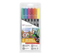 Tombow, ABT-6P-3, Pennarelli Dual Brush Pen con due punte, set da 6 pezzi, derma