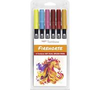 Tombow ABT Dual Brush Pen, Firehorse Edition, penna a due punte, perfetta per lettering manuale e bullet journal, acquerellabile, set da 6 pezzi [ABT-6P-FIREHORSE]