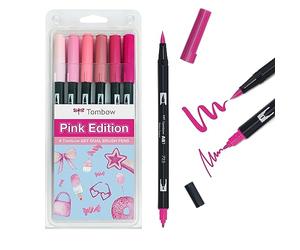 Tombow ABT Dual Brush Pen, Pink Edition, penna con due punte, perfetta per lettering manuale e bullet journal, acquerellabile, set da 6 pezzi