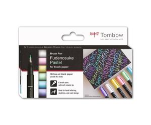 Tombow Brush Pen Fudenosuke 6 piece pastel set for black paper,White