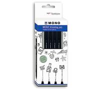 Tombow Fineliner MONO Drawing Pen Set Bold, inchiostro pigmentato, resistente all'acqua e alla luce, per schizzi, illustrare e disegnare, nero, set di 4, WS-EFL-H-B-4P