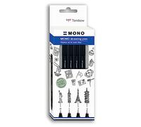 Tombow Fineliner MONO Drawing Pen, Set Fine, inchiostro pigmentato, resistente all'acqua e alla luce, per schizzi, illustrare e disegnare, nero, set di 4, WS-EFL-H-F-4P