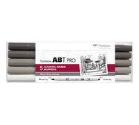 Tombow ABT PRO - Set di 5 pennarelli a base di alcol, colore: Grigio caldo