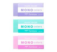 Tombow MONO colors - Set di 3 gomme in plastica, senza ftalati e lattice, 19 g, per scuola, ufficio e disegno