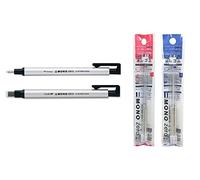 Tombow Mono Zero - Set di gomme da cancellare con supporti rotondi e quadrati (4 in totale) e ricariche (colore a scelta), colore: argento