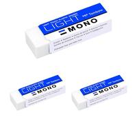 Tombow PE-LTS MONO light - Gomma per cancellare carta delicata, 13 g, Senza ftalati e senza lattice, Bianco (Confezione da 3)