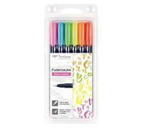 Tombow Pennarello Fudenosuke Con Punta A Pennello Rigida Ad Inchiostro A Base D´acqua Astuccio Da 6 Colori Neon