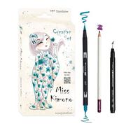 Tombow Set creativo Giappone Edizione Limitata Miss Kimono, 2 ABT Dual Brush Pens, 1 MONO Drawing Pen, 1 matita da culo IROJITEN, 15 P carta acquerello A6 e QR-Code a video tutorial [JAPAN-SET1]