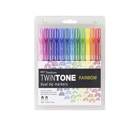 Tombow Pennarelli TWINTONE – Set di 12 a doppia punta, colori arcobaleno