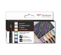 Tombow Set di 6 pennarelli Fudenosuke pastello per carta nera