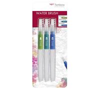 Tombow Set di pennelli Wb-3P con serbatoio d'acqua (vuoto), 3 pezzi, 1 pennello a punta fine, media, piatta, multicolore