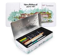 Tombow Urban Sketching Set Japan Edition, matite artistiche di alta qualità e istruzioni, pennelli e waterbrush per acquerelli, scatola in metallo per la conservazione [URBAN-SET2]