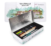 Tombow Urban Sketching Set Japan Edition, matite artistiche di alta qualità e istruzioni, pennelli e waterbrush per acquerelli, scatola in metallo per la conservazione [URBAN-SET2]