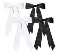 Tomedeks 4 Pezzi Fiocco Capelli Donna, Capelli Fiocco, Fermagli Per Capelli Con Fiocco,Fermagli Per Capelli Con Nastro Lungo In Raso Di Seta Accessori Per Donne E Ragazze(Nero/Bianco)
