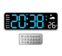 Tomedeks Orologio da Parete Digitale,12" Grande Orologio Digitale Con Telecomando,Multifunzionale Orologio da Parete da Può Testare le Previsioni Meteorologiche Sull'umidità(BLU)