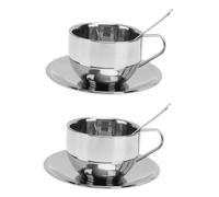 Tomedny Set di tazze da caffè isolato, tazza di caffè in acciaio inossidabile da 2 pacchetti da 180 ml set di tazze da tè a doppia parete con cucchiaio per piattino per latte da tè a latte