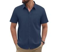 TOMEEK Camicia Uomo Maniche Corte Camicie Estiva Casual Camicie Elegante Camicia Regular Fit Business con Bottoni e Tasche Colore Solido Camice(Blu Navy,M)