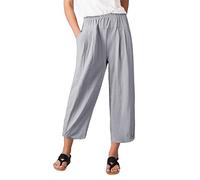 TOMEEK Pantaloni da Donna Lines Summer 7/8 Pantaloni a Gamba Larga Pantaloni Casual in Cotone Pantaloni Eleganti Harem in Vita Elastica Pantaloni Larghi con Tasche, Grigio Scuro, Taglia L