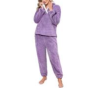 TOMEEK Set Pigiama Invernale da Donna Set da Pigiama a Maniche Lunghe in Pile da Salotto Morbido Caldo per la Casa con Felpa e Pantaloni, Viola, Taglia S