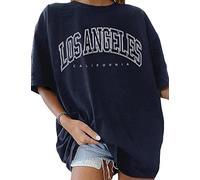 TOMEEK T-Shirt da Donna Girocollo Manica Corta Top Estate Tinta Unita T-Shirt Oversize Causale in Cotone a Spalla Larga T Shirt, Blu Scuro, Taglia XXL