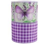 TOMETURE 2 rotoli di nastro di iuta viola con farfalle per realizzare fiocchi per ghirlande e confezioni regalo, nastro a quadri Buffalo con bordo rinforzato per matrimoni, e, 2,5" 5 iarde
