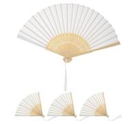 TOMETURE 4 ventagli Pieghevoli in bambù, ventagli in Seta con Sacchetti e Nappe, bomboniere Decorative per Matrimoni, Accessorio Tradizionale Cinese e Giapponese per spettacoli, Colore Bianco.
