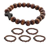 TOMETURE 6 braccialetti con croce della fede, braccialetti con croce elastica in legno, religiosi per la preghiera, regalo religioso devozionale per la preghiera e il battesimo