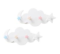 TOMETURE Appendiabiti Cameretta Bambina 2 Pezzi Ganci da Muro in Plastica Bianco a Forma di Stella e Mezzaluna, Design senza Foratura e Adesivo Forte per Cucina e Camera
