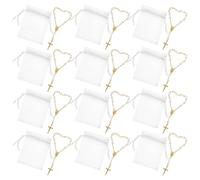 TOMETURE Braccialetti Rosari Mini 12 Set con Croce e Perle, Braccialetto Religioso a Tema Spiritualità per Battesimo, Comunione e Feste, Materiale in Lega Bianco