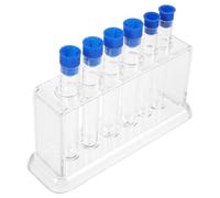 TOMETURE Provette da Laboratorio in Plastica Trasparente Tappi e Portaprovette 6 Pezzi per Esperimenti Scientifici Kit Supporto per Studenti e Laboratori di Chimica Colore Casuale