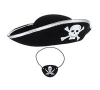 TOMETURE Set da Pirata 2 Pezzi Cappello e Benda Occhio per Feste a Tema, Accessori Halloween e Cosplay, Costume Uomo e Ragazza per Carnevale e Party Mascherato