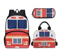 Tomeusey 3 zaini per bambini 3 in 1, grande capacità, con borsa termica per il pranzo e matite, per scuola e asilo nido, Auto rossa.