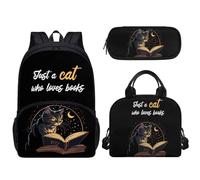 Tomeusey 3 zaini per bambini 3 in 1, grande capacità, con borsa termica per il pranzo e matite, per scuola e asilo nido, Cat Leggi il libro