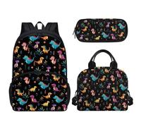 Tomeusey 3 zaini per bambini 3 in 1, grande capacità, con borsa termica per il pranzo e matite, per scuola e asilo nido, Dinosauro cartone animato.