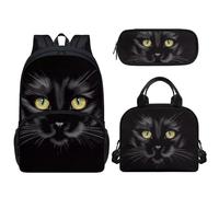 Tomeusey 3 zaini per bambini 3 in 1, grande capacità, con borsa termica per il pranzo e matite, per scuola e asilo nido, Gatto nero