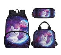 Tomeusey 3 zaini per bambini 3 in 1, grande capacità, con borsa termica per il pranzo e matite, per scuola e asilo nido, Galaxy Cat