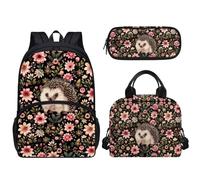 Tomeusey 3 zaini per bambini 3 in 1, grande capacità, con borsa termica per il pranzo e matite, per scuola e asilo nido, Riccio floreale