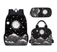 Tomeusey 3 zaini per bambini 3 in 1, grande capacità, con borsa termica per il pranzo e matite, per scuola e asilo nido, Sole Luna Stella