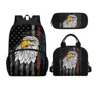 Tomeusey 3 zaini per bambini 3 in 1, grande capacità, con borsa termica per il pranzo e matite, per scuola e asilo nido, Aquila della bandiera americana.