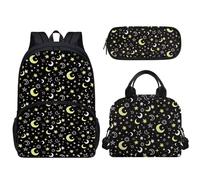 Tomeusey 3 zaini per bambini 3 in 1, grande capacità, con borsa termica per il pranzo e matite, per scuola e asilo nido, Luna e stella.