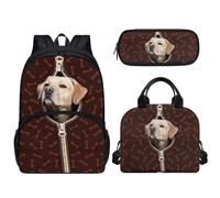 Tomeusey 3 zaini per bambini 3 in 1, grande capacità, con borsa termica per il pranzo e matite, per scuola e asilo nido, Cane divertente.
