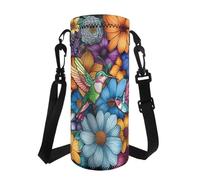 Tomeusey Borsa porta bottiglia d'acqua colorata con margherita colibrì borsa isolata per bottiglia d'acqua con spallacci regolabili per bottiglie in acciaio inossidabile/vetro/plastica