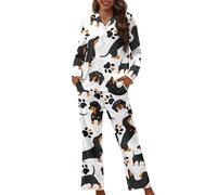 Tomeusey Pigiama da donna, 2 pezzi, a maniche lunghe, da sposa, morbido, per il salotto, taglia XS-4XL, Bassotto, XL