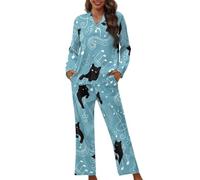 Tomeusey Pigiama da donna, set da 2 pezzi, con bottoni, abbigliamento casual per la casa, camicia e pantaloni lunghi, S-4XL
