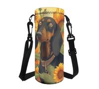 Tomeusey Porta bottiglia d'acqua con tracolla regolabile, bassotto, girasole, borsa portabottiglie portatile, custodia per passeggiate, palestra, viaggi, escursionismo