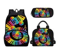 Tomeusey Set 3 in 1 di borse scolastiche per bambini e ragazze, zaino a tracolla di grande capacità, borsa termica per il pranzo, astuccio con cerniera, Musica colorata.