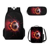 Tomeusey Set 3 in 1, zaino da viaggio con doppia cerniera di grande capacità, per bambini, ragazze, ragazzi, zaino da viaggio, borsa termica per il pranzo, astuccio per matite, Pallone da calcio