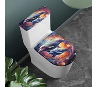 Tomeusey Set di 2 copri tavoletta per WC, antipolvere, resistente, per donne e uomini, accessorio da bagno con stampa delfino stellato, copertura decorativa per serbatoio del WC