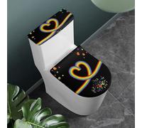 Tomeusey Set di 2 copri tavoletta per WC, antipolvere, resistente, per donne e uomini, accessorio da bagno con stampa arcobaleno e cuore